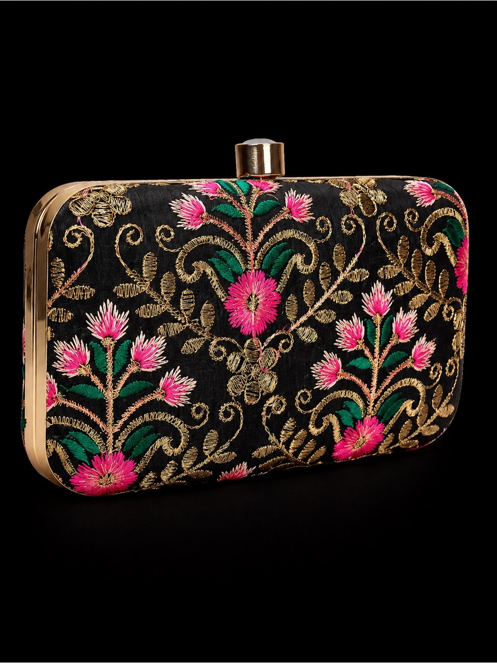 Embroidered Pink Floral Clutch Bag for Women